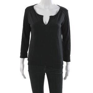 C&C California Women Basic Black V-Neck 3/4 Sleeve Cotton T-Shirt Size S